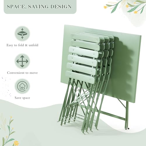 MELLCOM 5-Piece Foldable Patio Dining Set with Rectangular Table and Chairs, Weather-Resistant Iron Outdoor Dining Set for 4 People, Outdoor Table and Chairs for Patio, Yard, Indoor, Green MELLCOM