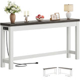 Cyclysio 63" Console Tables for Entryway, Long Console Tables for Living Room, Behind Couch Table, Sturdy Wood Support Farmhouse Entryway Table with 3AC+2USB Charging‌ Station, Oak Grey Cyclysio