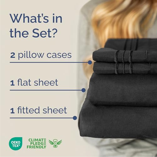 Queen Size 4 Piece Sheet Set - Comfy Breathable & Cooling Bed Sheets Set - Hotel Luxury Bedding for Women, Men, Kids, Teens, Boys & Girls - Deep Pockets, Ultra-Soft, Wrinkle Free - Oeko-Tex - Black CGK Unlimited