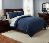 Furnishh Queen Comforter Set 7 Pieces Bed in a Bag, Full/Queen Reversible Bed Set with Comforter, Flat Sheet, Fitted Sheet, Pillowcases & Shams, Navy Blue and Grey Bedding Sets for Queen Size Bed Furnishh
