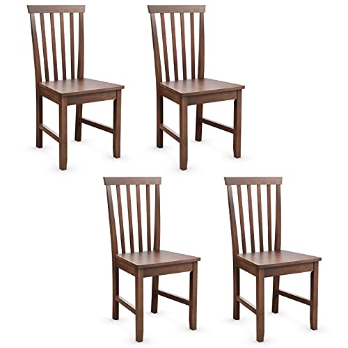 Giantex Wood Dining Chair Set of 4, Farmhouse Wooden Dining Side Chair with High Slat Back, Rubber Wood Legs, Armless Kitchen Chairs, Wood Dining Room Chairs - WoodArtSupply