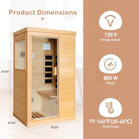 Lamar Far Infrared Sauna with Red Light Therapy, Low EMF Personal Sauna for Home, Canadian Hemlock Wood, Bluetooth Speakers, Digital Control Panel, Indoor Luxury Spa for House and Gym Lamar