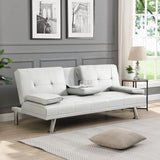 Pu Leather Convertible Futon Sofa Bed,Modern Couch Loveseat Sleeper, 3 in 1 Comfy Folding Recliner Couches Bed for Small Spaces Living Room, Adjustable Backrest, 2 Cupholders for Office (White) Xinmviec