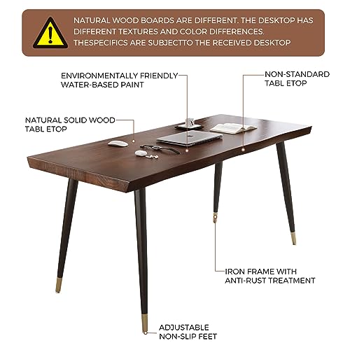 Sihtengxxhongs Modern Simple Style 55" Standing Desk Study Computer Desk - Black Metal Frame, Solid Wood Planks, for Home Office Bedroom Sihtengxxhongs