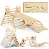 Sehloran Large Size 8 in 1 Pikler Triangle Set with Pinball Game and Tent for Kids, Foldable Toddler Climbing Toys Indoor, Natural Wooden Montessori Climbing Set Jungle Gym with Arch&Ramp&Ladder Sehloran