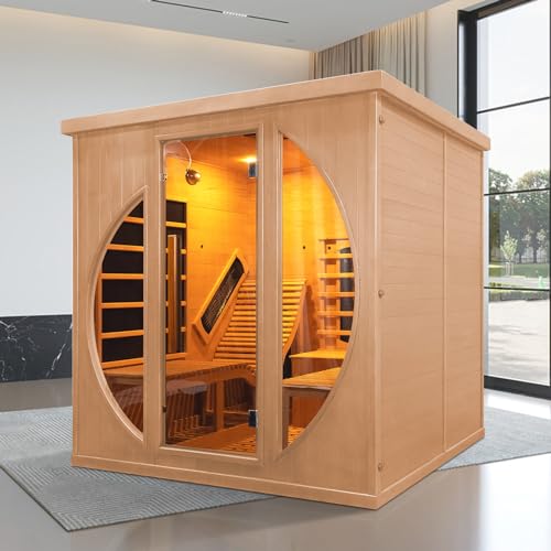 TaTalife Infrared 2 Person Wooden Sauna Room, Luxurious Sauna with Recliner, 3400W Dry Heat Sauna for Home, 9 Heating Panels, Bluetooth Speaker, 7Color Lights, Oxygen Bar, 220V(Canadian Hemlo - WoodArtSupply