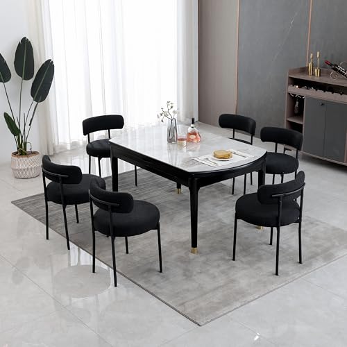 DYHOME Black Boucle Dining Chairs Set of 4, Modern Upholstered Dining Chairs with 4" Thick Cushion and Sturdy Metal Legs for Dining Room, Kitchen DYHOME