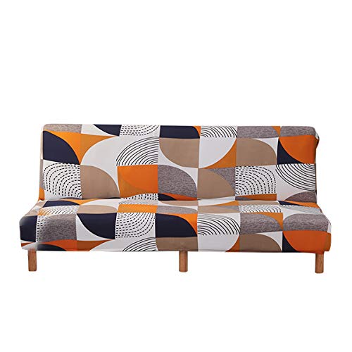 MIFXIN Stretch Futon Cover Armless Sofa Slipcover Elastic Spandex Folding Sofa Bed Couch Cover Printed Washable Furniture Protector for Sofa Without Armrest (Orange Geometry) MIFXIN