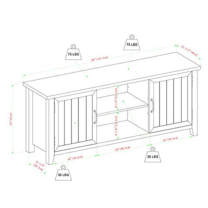 Walker Edison Buren Classic Grooved Door TV Stand for TVs up to 65 Inches, 58 Inch, Solid White - WoodArtSupply