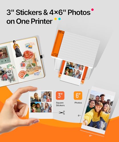Liene Amber M110 Bluetooth Photo Printer 80 Sheets, Portable Photo Printer for iPhone, Thermal Dye Sublimation, Picture Printer 60 Sheets 4x6 Paper & 20 Sheets 3" Square Sticker Paper & 2 Cartridges Liene