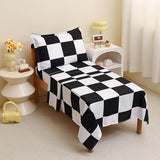 Caressma Checkered Toddler Bedding Set, Classic Black and White Plaid Bed Set, Fluffy Grid Buffalo Plaid 4 Pieces Kids Comforter Bed Set with Comforter, Fitted Sheet, Flat Sheet, Pillowsham Caressma