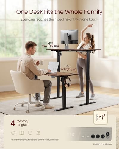 VASAGLE Electric Standing Desk, Height Adjustable Desk, Sedentary Reminder, 4 Memory Heights, for Home Office, 63 x 27.6 Inches, Rustic Brown ULSD316KD02S VASAGLE