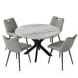 Jocisland 45" Marble Top Round Dining Table and Chairs for 4, Mid Century Modern Dining Room Table Set, Space Saving for Apartment Kitchen (Table + 4 Vertical-Stitching Grey Chairs) Jocisland