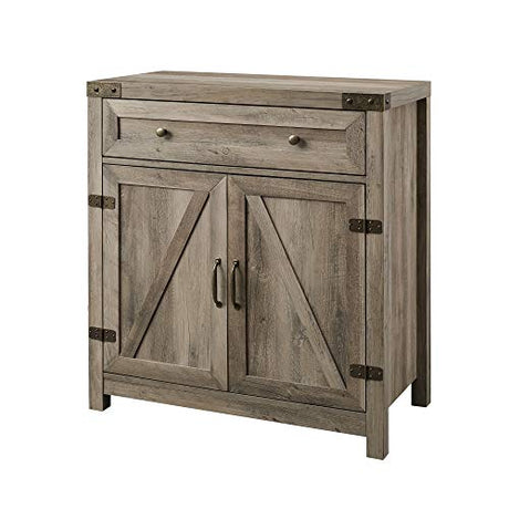 Walker Edison Cass Modern Farmhouse Double Barn Door Accent Cabinet, 30 Inch, Grey Wash Walker Edison