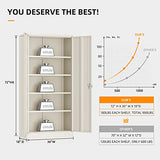 INTERGREAT Tall Metal Storage Cabinet Locking Steel with 4 Adjustable Shelves,72" Lockable Cabinets Lock 2 Doors for Office Garage Supply Home (Cream Gray) INTERGREAT