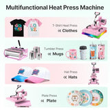 Slendor 8 in 1 Heat Press Machine 15x15 inch 360-Degree Swing Away Digital T Shirt Pressing Machine Multifunction Heat Transfer Sublimation Combo for T Shirts Mugs Hat Plate Cap,Pink Slendor