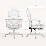 HOMCOM Executive Office Chair, Overstuffed PU Leather Reclining Computer Chair with Foot Rest, Headrest, Swivel Wheels for Home, White HOMCOM