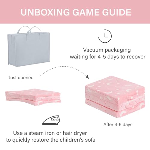 Givjoy Foldable Floor Mattress for Kids, Glow in The Dark Pink Moon Toddler Washable Tri Folding Floor Mat for Nap Daycare, Child Trifold Futon Sofa Bed with Storage Bag for Playroom Girls and Boys Givjoy