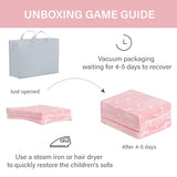 Givjoy Foldable Floor Mattress for Kids, Glow in The Dark Pink Moon Toddler Washable Tri Folding Floor Mat for Nap Daycare, Child Trifold Futon Sofa Bed with Storage Bag for Playroom Girls and Boys Givjoy