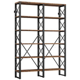 IRONCK Industrial Double Wide 6-Tier Bookshelf - 76" Open Storage Unit in Vintage Brown IRONCK