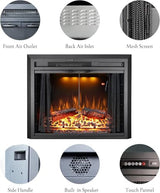 36 in. Electric Fireplace Inserts with Trim Kit, Multicolor Flames & Fire Crackling Sounds, Timer, Overheating Protection Fireplace Heater, 750/1500W Benrocks