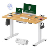 FLEXISPOT EN2 Whole-Piece Standing Desk with Clamp Power Strip, 48 x 24 Electric Stand Up Height Adjustable Desk with Cable Management (White Frame + 48" Maple Top) FLEXISPOT