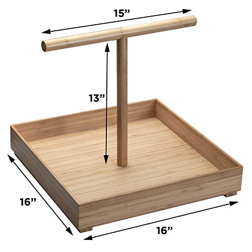 Bird Stand in Bamboo Wood for Medium to Large Birds, Tabletop T-Perch with Base, 16 in x 16 in - WoodArtSupply