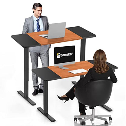 ERGOMAKER Electric Height Adjustable Standing Desk 140x60cm (55.1"x23.6"), Sit Stand Desk with Splicing Top for Home Office (Black Frame, Black & Cherry Desktop)