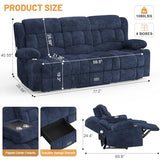 Dresegmt Loveseat Recliner Sofa, Flip Middle Backrest Design 3 Seat Reclining Sofa with Storage Drawer, USB Ports & Cup Holders, Manual Couch for Living Room/RV (Blue)