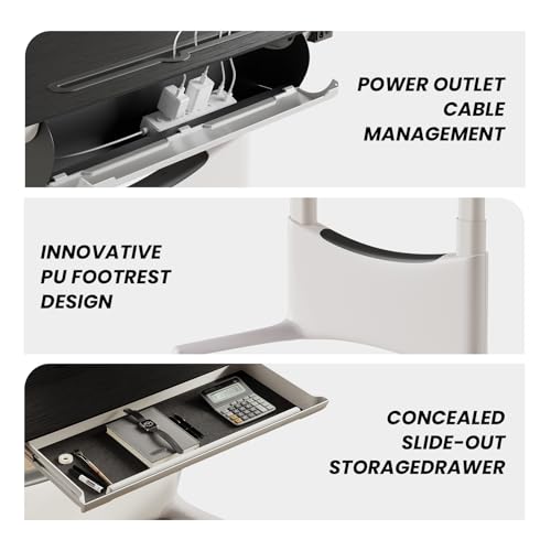 COLAMY Electric Adjustable Standing Desk – 48 x 28 Inch Sit Stand Desk with Drawer & Cable Management, Dual Motor Lift System, Ergonomic Footrest, Home Office Table (Veneer Desktop, Black Oak + White) COLAMY