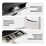 COLAMY Electric Adjustable Standing Desk – 48 x 28 Inch Sit Stand Desk with Drawer & Cable Management, Dual Motor Lift System, Ergonomic Footrest, Home Office Table (Veneer Desktop, Black Oak + White) COLAMY