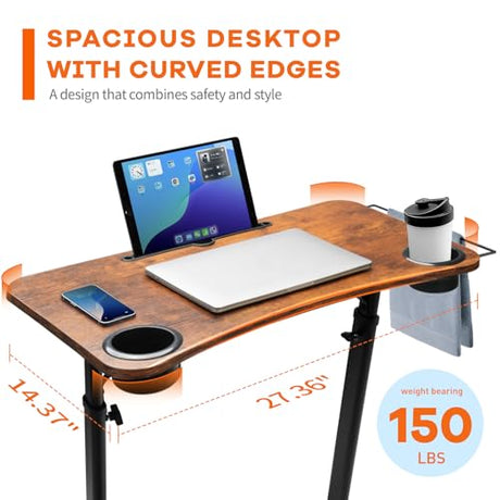 HOMELYM Treadmill Desk, Small Standing Desk for Walking Pad, 30-47 Inch Adjustable Height Walking Pad Stand for Treadmill, Portable Standing Table for Bike and Home Office Work - Brown HOMELYM