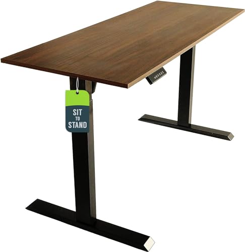 TechOrbits Electric Standing Desk Frame 60 x 24 Inch Tabletop - Motorized Workstation Two Leg Stand Up Desk with Memory Settings and Telescopic Sit Stand Height Adjustment (Black Frame/Wood BrownTop) TechOrbits