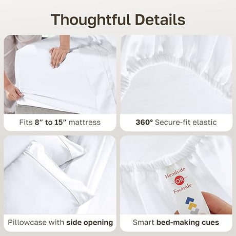 California Design Den Twin Sheets Set - Soft 400 Thread Count Sateen, Natural 100% Cotton Sheets, Deep Pockets with All Around Elastic for a Snug Fit, Durable Bedding Set - White California Design Den