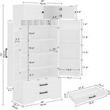 IRONCK Kitchen Pantry 72" Height, with 8 Hanging Shelves, 2 Drawers and Open Storage Cabinet, Freestanding Cupboard for Dining Room Living Room,Industrial White IRONCK