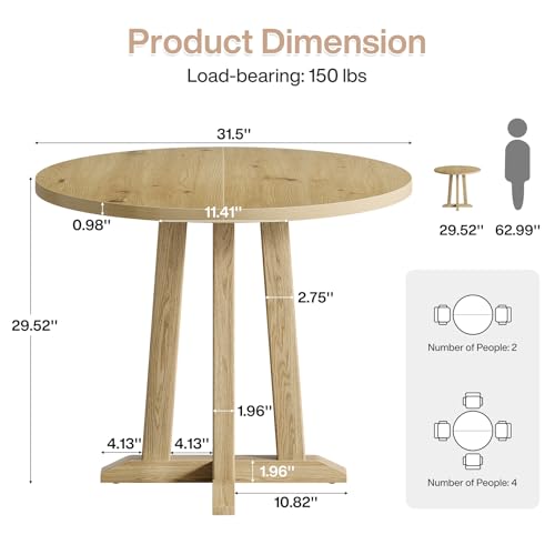 Tribesigns Small Conference Table for 2-4 People, 31.5" Round Office Meeting Table with Unique & Sturdy Pedestal, for Conference Room, Small Spaces, Natural Wood Color Tribesigns