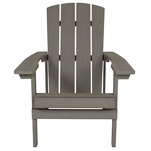 Flash Furniture Charlestown Indoor/Outdoor Faux Wood Adirondack Chair, Weather-Resistant Polyresin Patio Adirondack Chair with 350-lb. Static Weight Capacity, Gray Flash Furniture