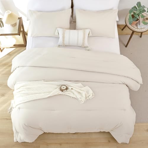 ROSGONIA Beige Comforter Set Queen, 3pcs (1 Boho Beige Comforter & 2 Pillowcases), All Season Bedding Lightweight Soft Bedspread Blanket Quilt ROSGONIA