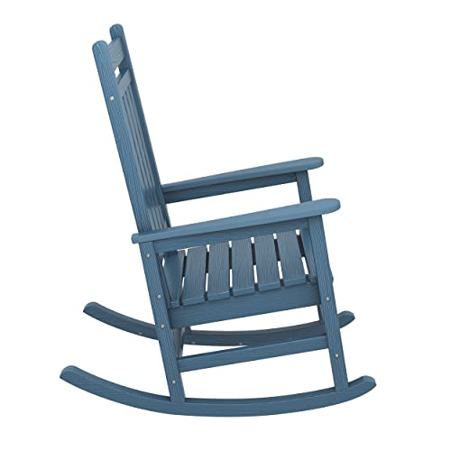 SERWALL Oversized Rocking Chair, Outdoor Rocking Chair for Adults, All Weather Resistant Porch Rocker for Lawn Garden, Blue - WoodArtSupply