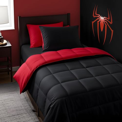 Anluoer Twin Comforter Set 5 Pieces, Black Bed in a Bag Bedding Set with 1 Comforter(68"*88"), 1 Pillow Sham, 1 Pillowcase, 1 Flat Sheet, 1 Fitted Sheet(39"*75") Anluoer