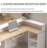 L Shaped Reception Desk with LED Light, Modern Front Desk Counter with Drawers & Storage Cabinets,Checkout Counter for Office Lobby, Salon, Spa & Retail Store (A-Right, L 180cm/70in) Generic