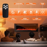 Fireplace, 50 Inch Recessed & Wall Mounted, 750W/1500W Dual Heater, Adjustable Brightness/Carbon Bed Colors/Touch Screen/12 Realistic Ember Color Fireplace, Mount Black PeakPursuit