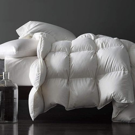 Royoliving Premium Feathers Down Duvet Insert Comforter Oversized King Size All Season Medium Warmth White 100% Cotton Cover with Corner Tabs (120x98, 77 oz) Royoliving