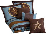 Chezmoi Collection Tulsa California King Bedding Set, 7-Piece Turquoise Brown Western Cowboy Oversized Comforter Set, Printed Texas Star Barbed Wire Chezmoi Collection