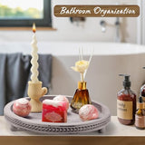 Handmade Wooden Serving Tray, Small Beaded Coffee Table Tray Decor, Grey Round Decorative Tray for Coffee Table, Dining Room Table Entryway and KULEDM