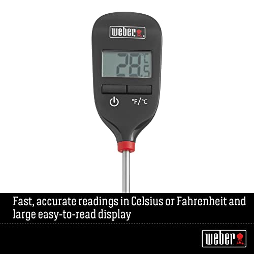 Weber Instant‑Read Thermometer Probe, Black/Silver – Fast Digital Grill & Kitchen Thermometer with 15‑Second Readout, Auto Shutoff & Fahrenheit/Celsius Options - Grill Accessory