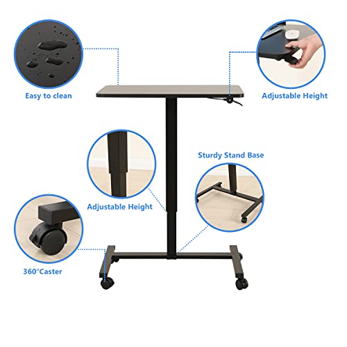 BUNOEM Mobile Standing Desk, 28x20 Pneumatic Laptop Height Adjustable Sit to Stand Table with Lockable Wheels and Gas Spring Riser (Black) BUNOEM