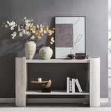 BFJDM 53" Faux Travertine Stone Console Table for Entryway, 2-Tier Sofa Entrance Table with Faux Mars Marble Pattern, Modern Sofa Tables with Storage Shelf for Living Room, Hallway, Foyer, Beige BFJDM