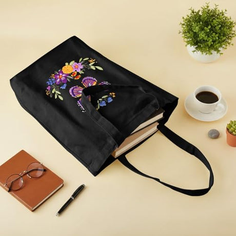 ERKOON Canvas Tote Bag Embroidery Kit for Beginners, Needlepoint Arts Crafts Cross Stitch Kits for Adults Including Stamped Embroidery Bag with Hoops, Needle, Instruction and Color Threads (Butterfly) ERKOON