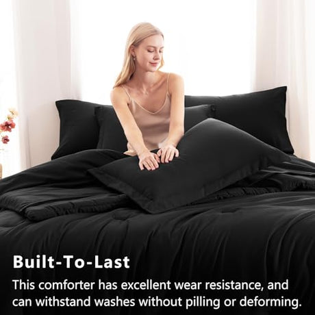 CozyLux Full Comforter Set Black, 7 Pieces Bed in a Bag Soft Bedding Comforter Set with Sheets, All Season Boho 7PC Bed Sets with Comforter, Fitted Sheets, Flat Sheets, Pillow Shams and Pillowcases CozyLux